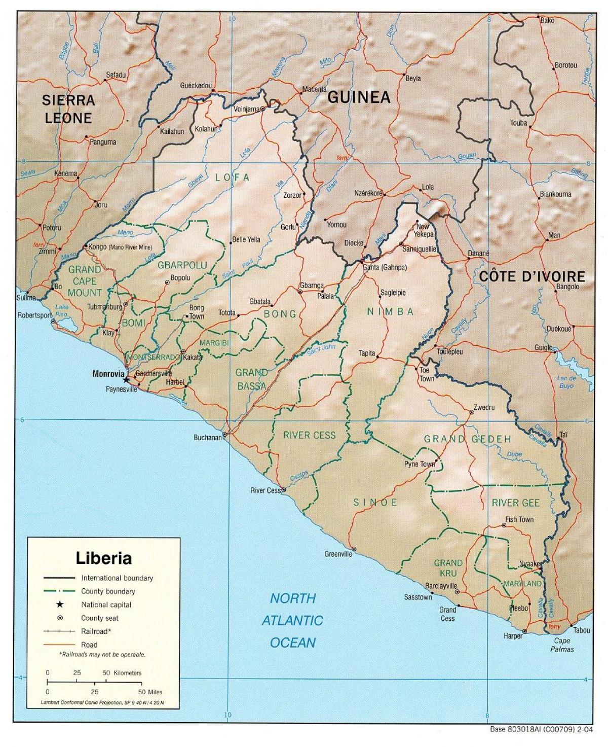 žemėlapio geografinis žemėlapis Liberija