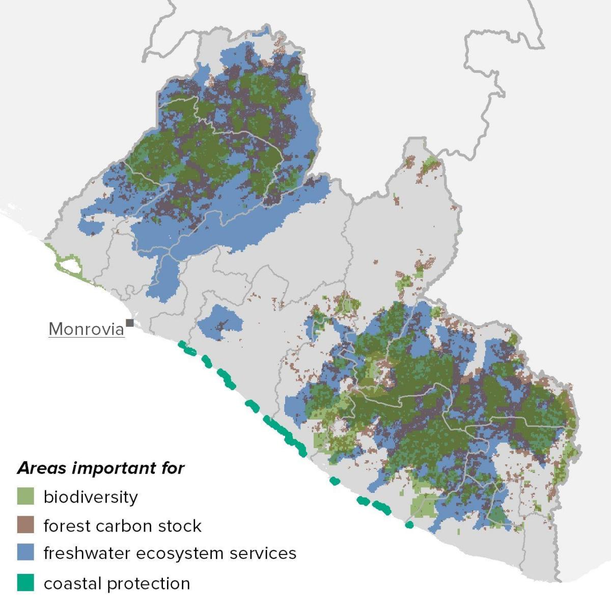 žemėlapis Liberija gamtos išteklius