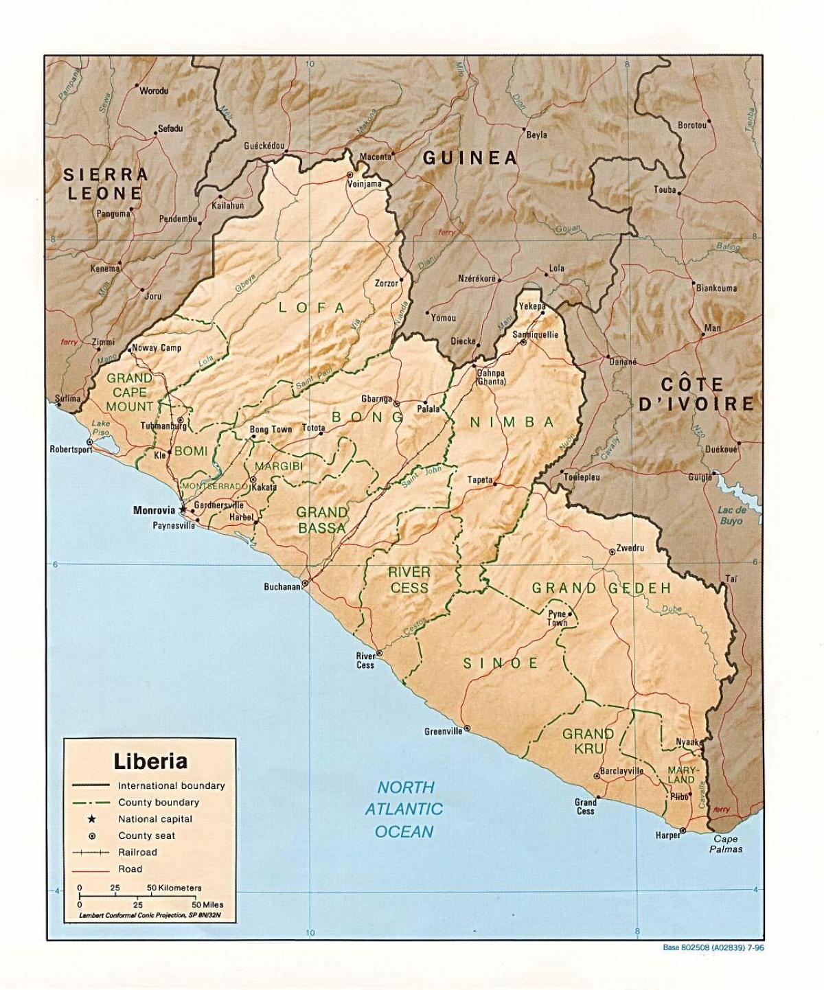 atkreipti reljefo žemėlapis Liberija