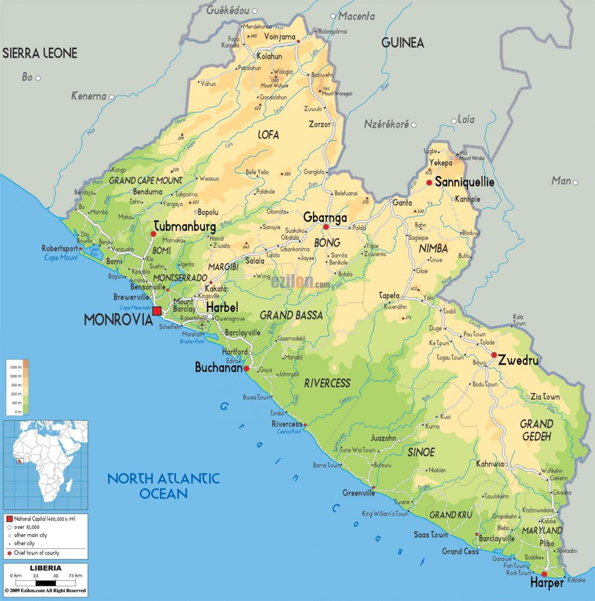 piešti žemėlapį Liberijos