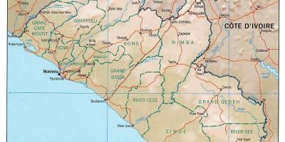 Žemėlapio geografinis žemėlapis Liberija