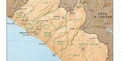 Atkreipti reljefo žemėlapis Liberija