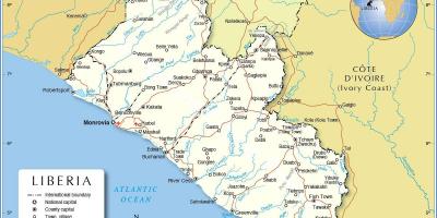 Žemėlapis Liberija vakarų afrikoje.